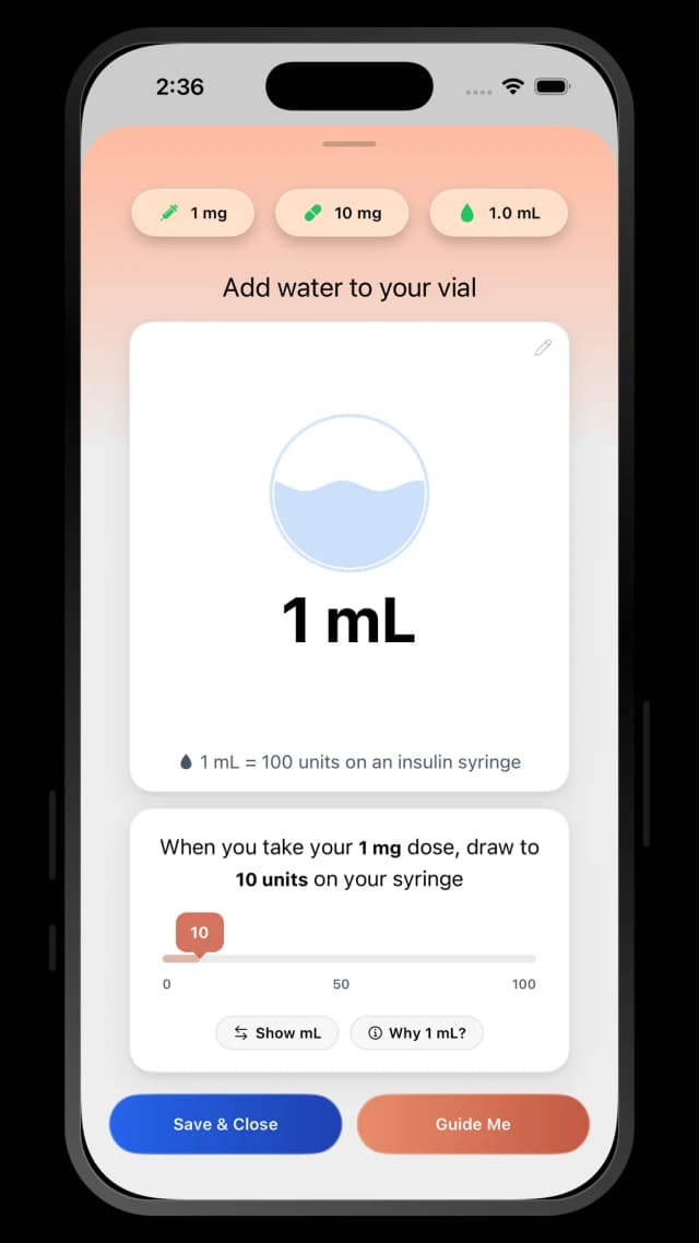 The Peptide App reconstitution calculator